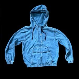 Blue Soft Jean Material Hooded Pullover Jacket